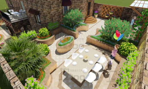 90㎡以下新中式现代紧凑屋顶花园庭院设计效果图施工图概算
