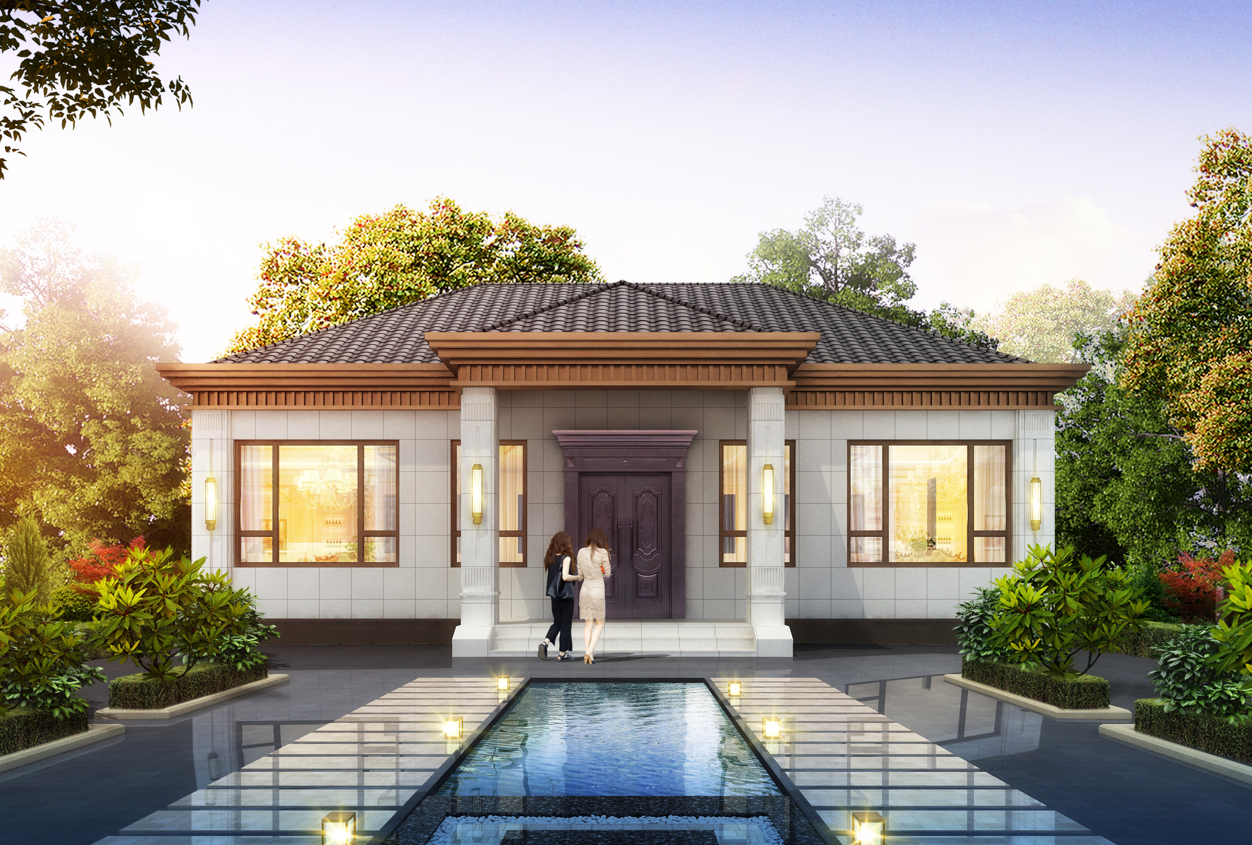 新中式简单大气一层别墅设计图纸新农村自建房设计经典户型小洋房