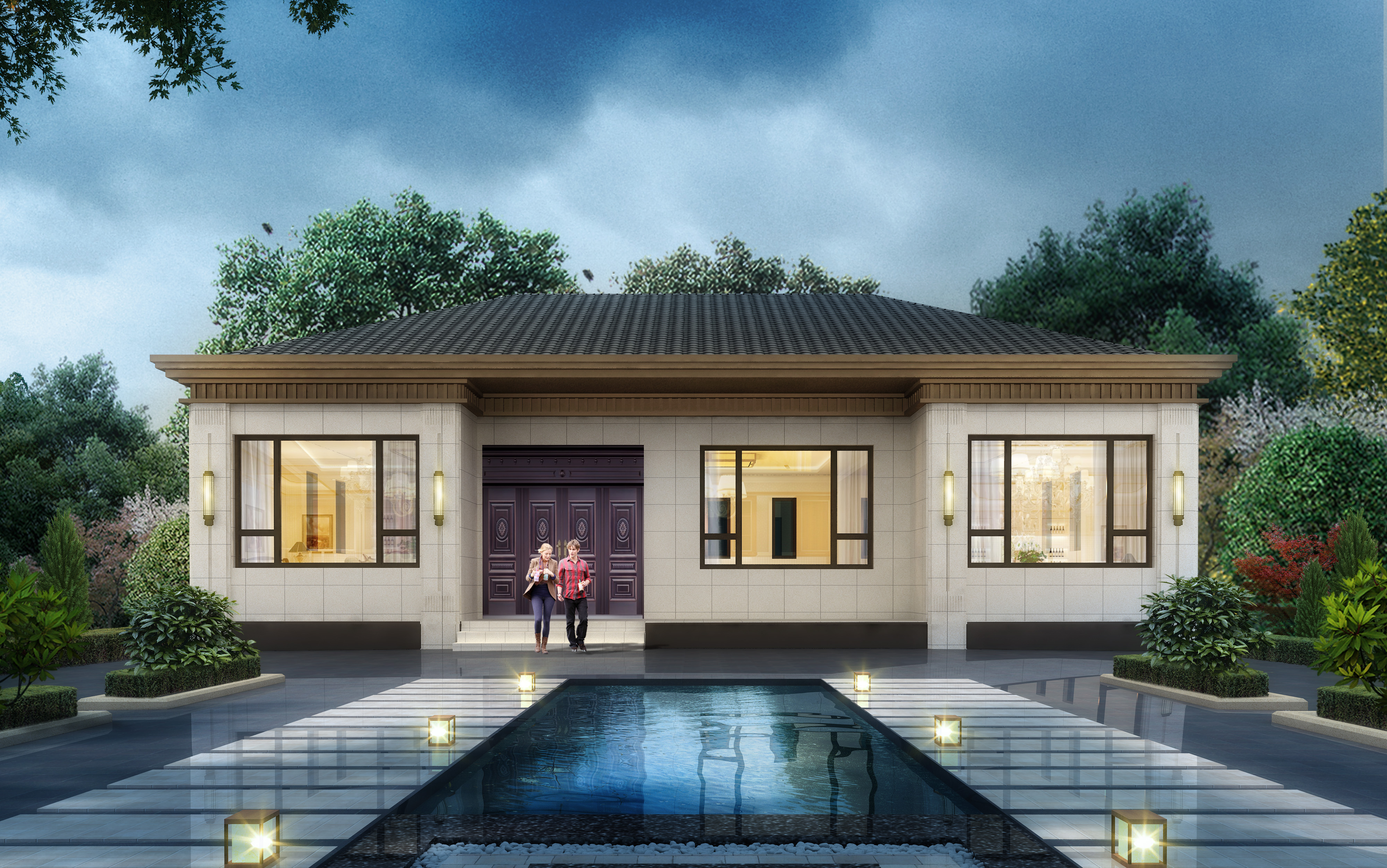 新中式简单大气一层别墅设计图农村自建房图纸经典户型房屋造价低