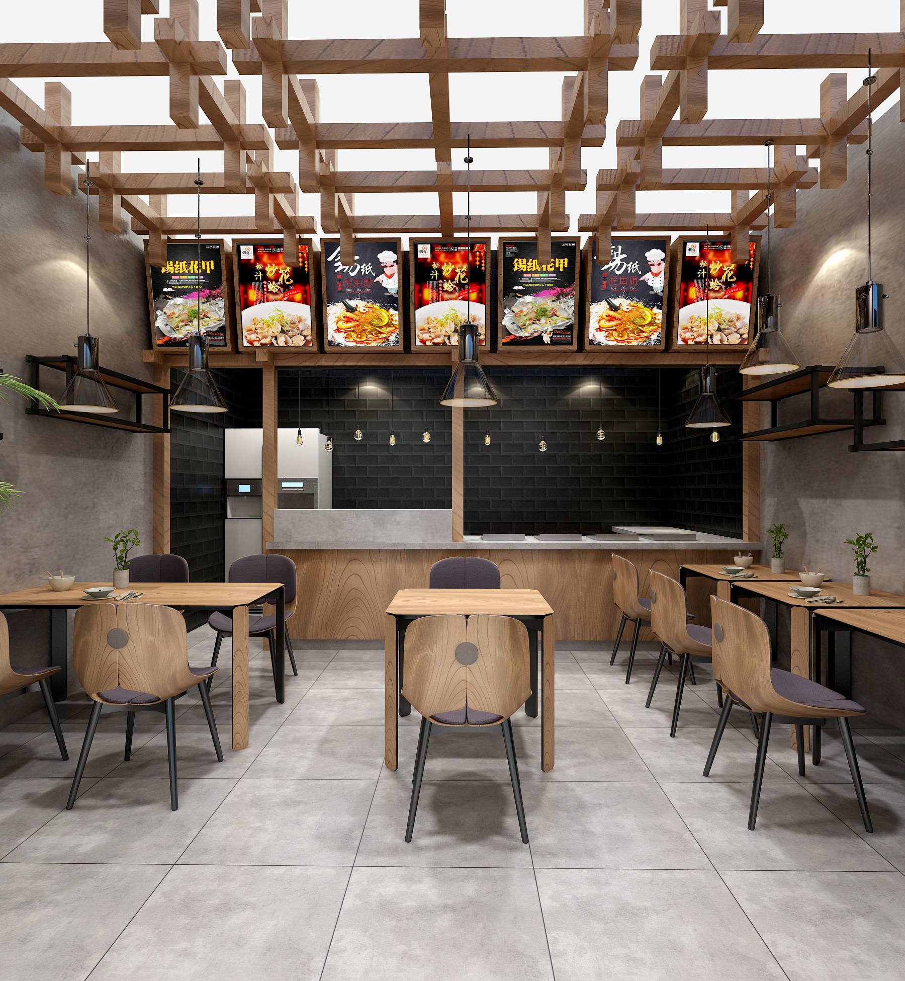 公装设计工装效果图披萨中餐饮网红店室内设计装修效果图设计施工