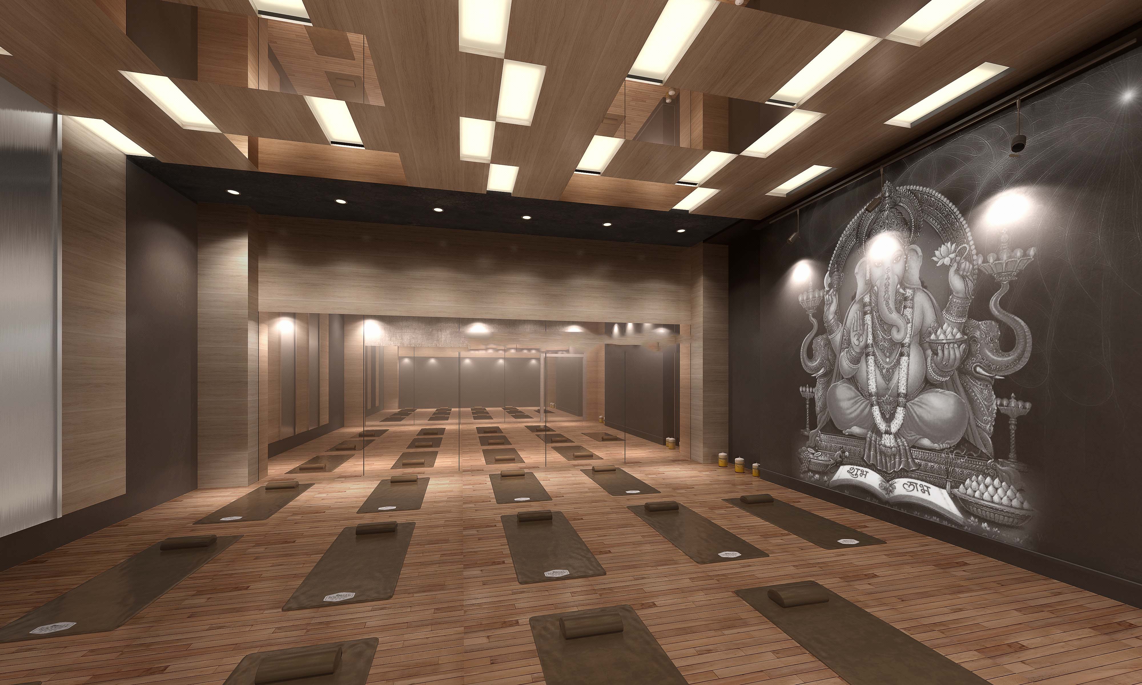 健身房休闲娱乐空间公装设计瑜伽室操房动感单车室内装修效果图施