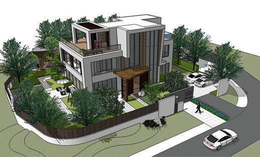 庭院景观、别墅、花园景观方案设计、施工图设计