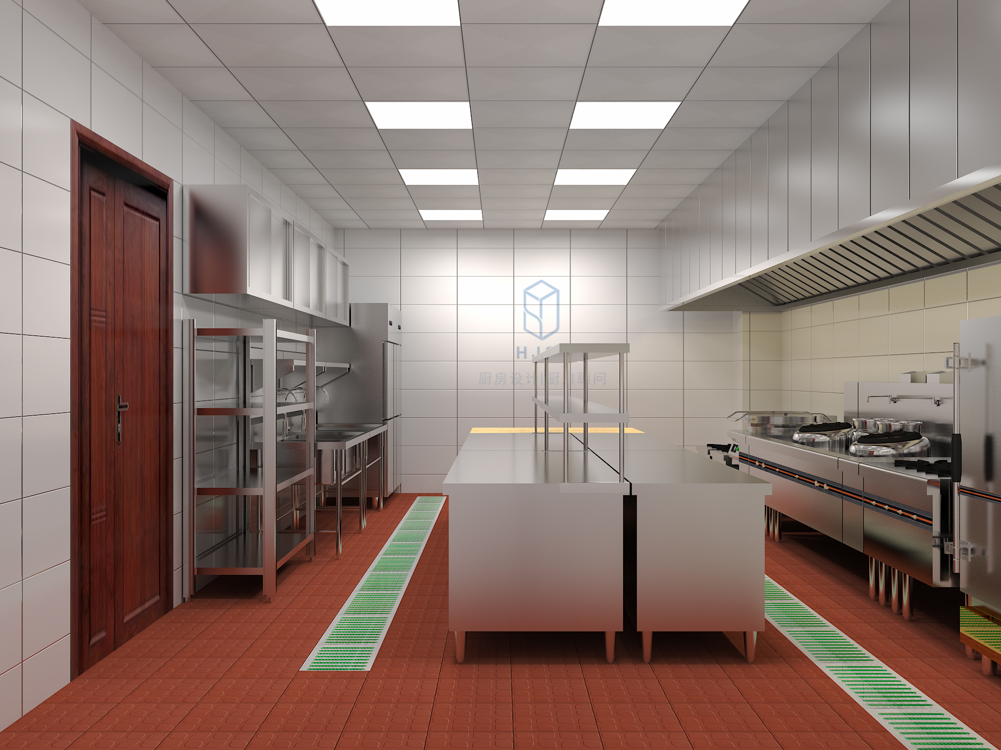 学校院校餐厅/政企员工餐厅/食堂餐饮厨房操作间3d效果图