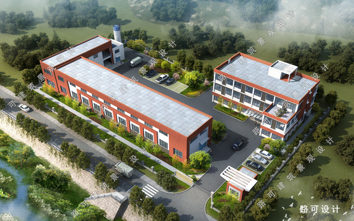 3d效果图建模渲染鸟瞰图园林景观厂房cad彩平规划设计