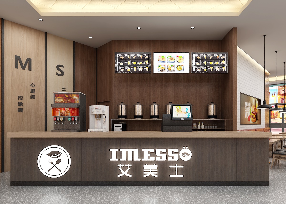 餐饮设计快餐店效果图现代工业风饭店设计外卖店咖啡馆门头设计