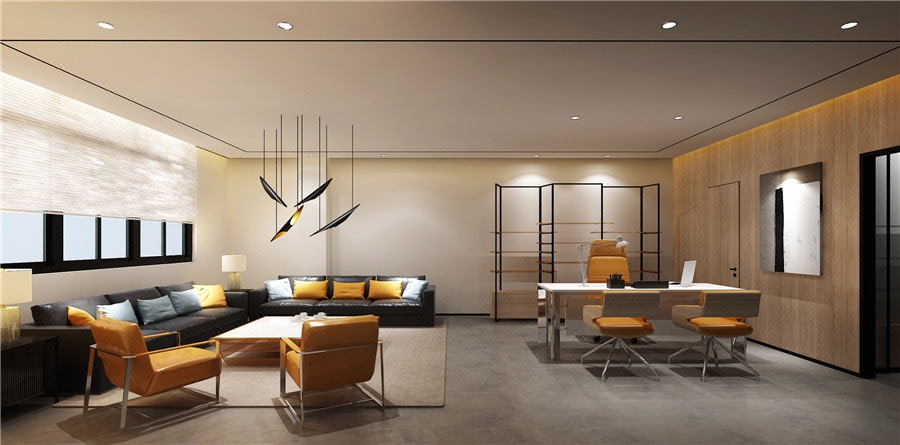 轻工业风前台形象墙总经理办公室装修设计