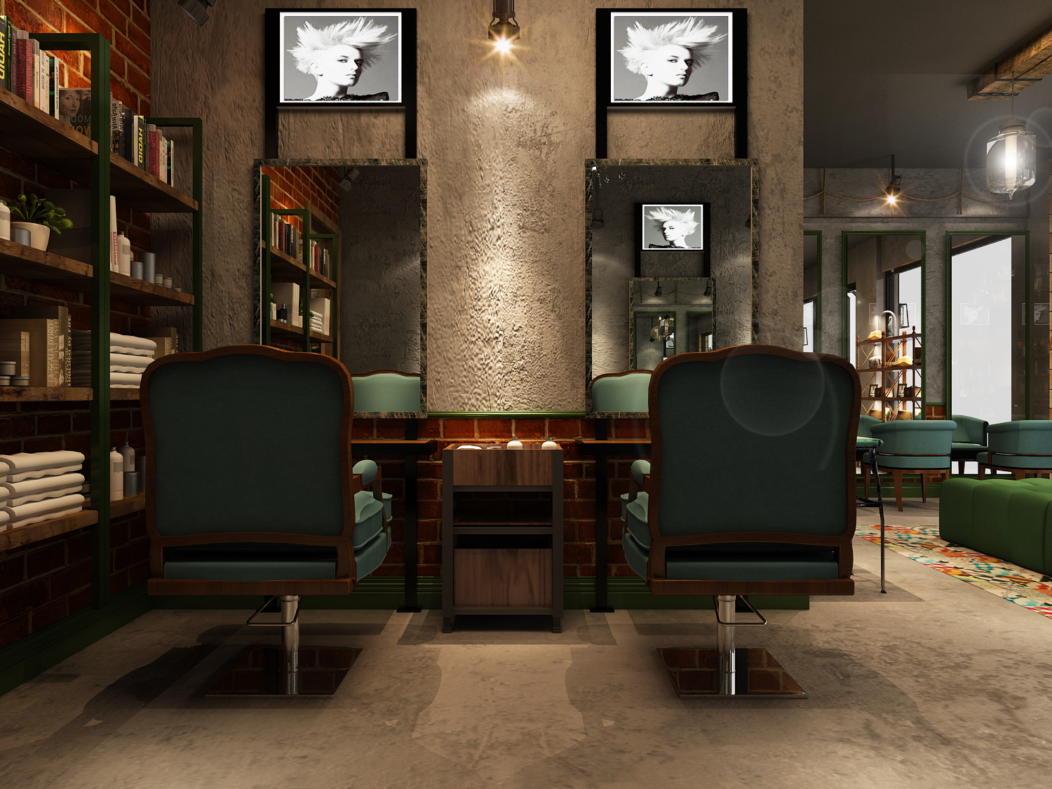 理发店效果图发廊装修设计理发店室内设计室内装修空间效果图设计-猪