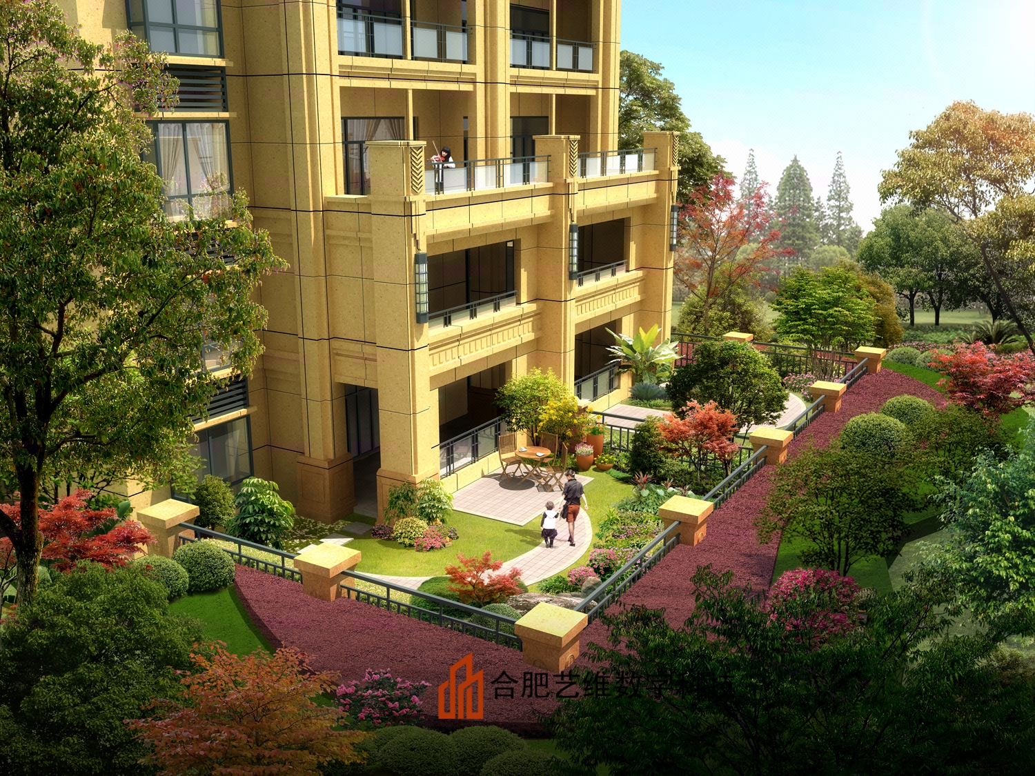 景观效果图 庭院 透视图 住宅景观效果图 别墅景观效果图-猪八戒网