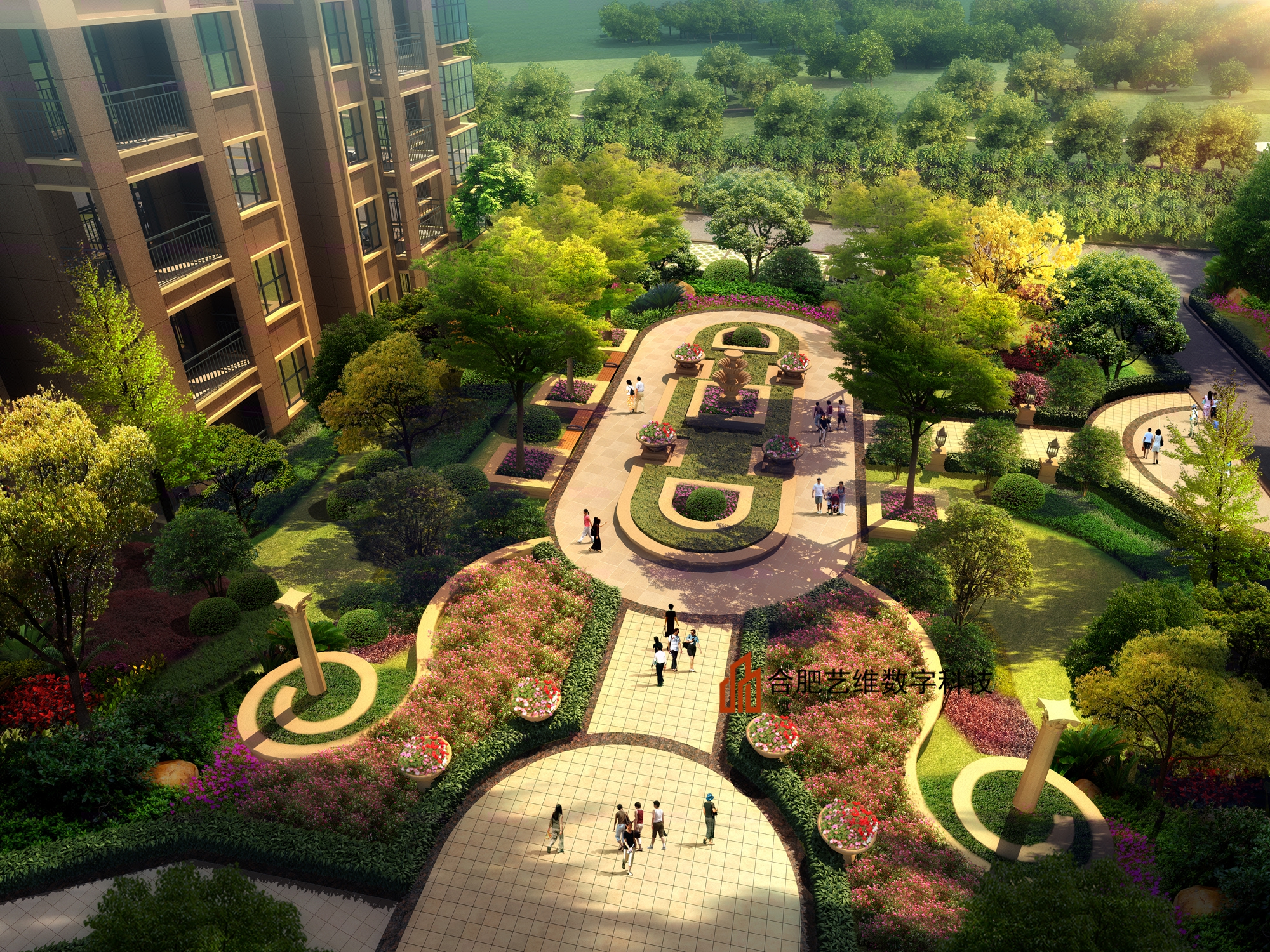 景观效果图 庭院 透视图 住宅景观效果图 别墅景观效果图-猪八戒网