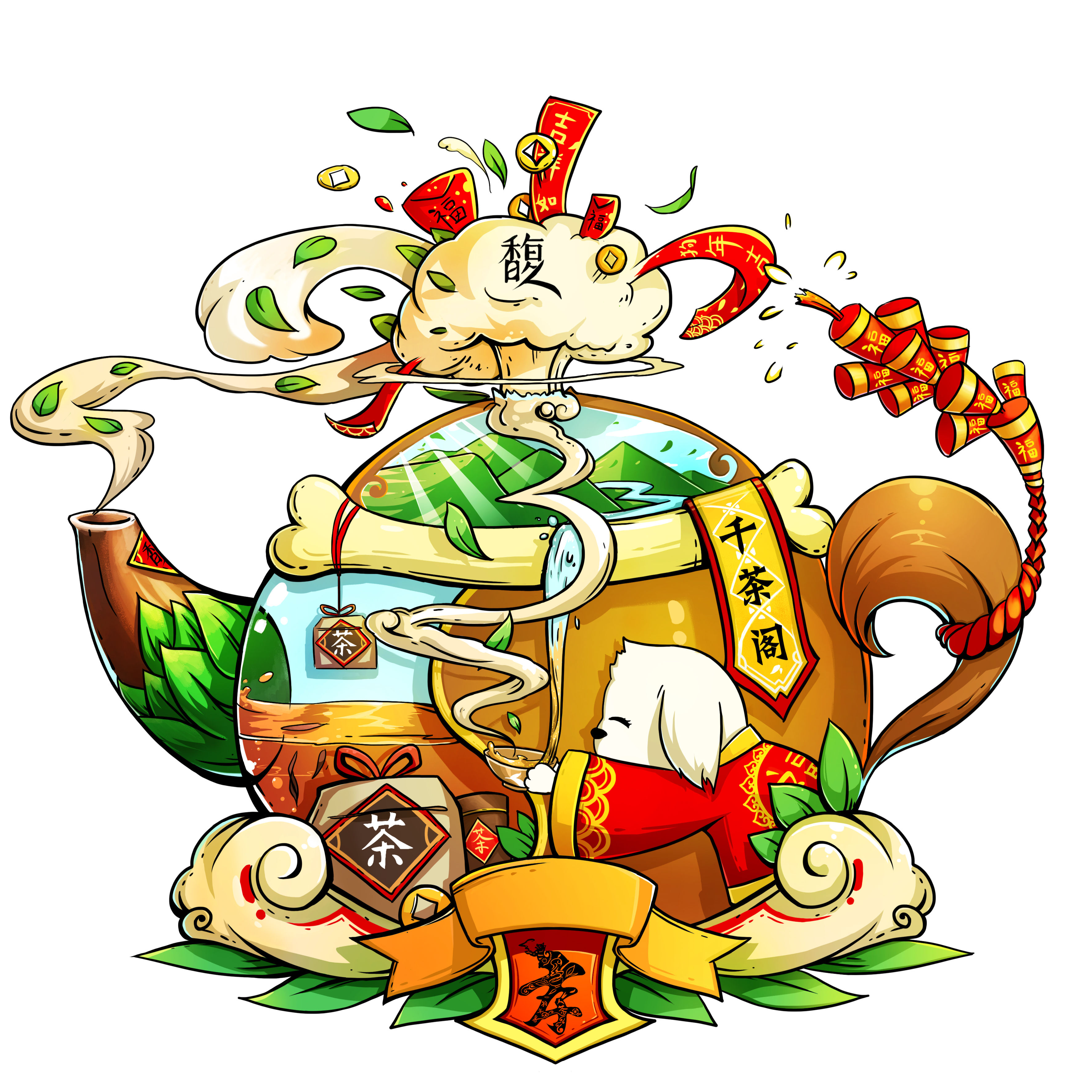 以中国卡通风表现手法,色彩明亮吸引人眼球,画面的元素运用以及考究