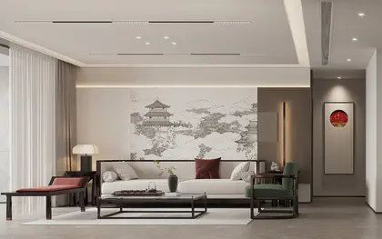 新中式三室家装设计 主卧室 儿童房 次卧<hl>卫生间</hl>阳台设计