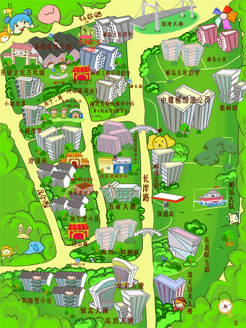 手绘卡通地图设计定制游戏漫画校园旅游景点店铺导视图导航图制作-猪
