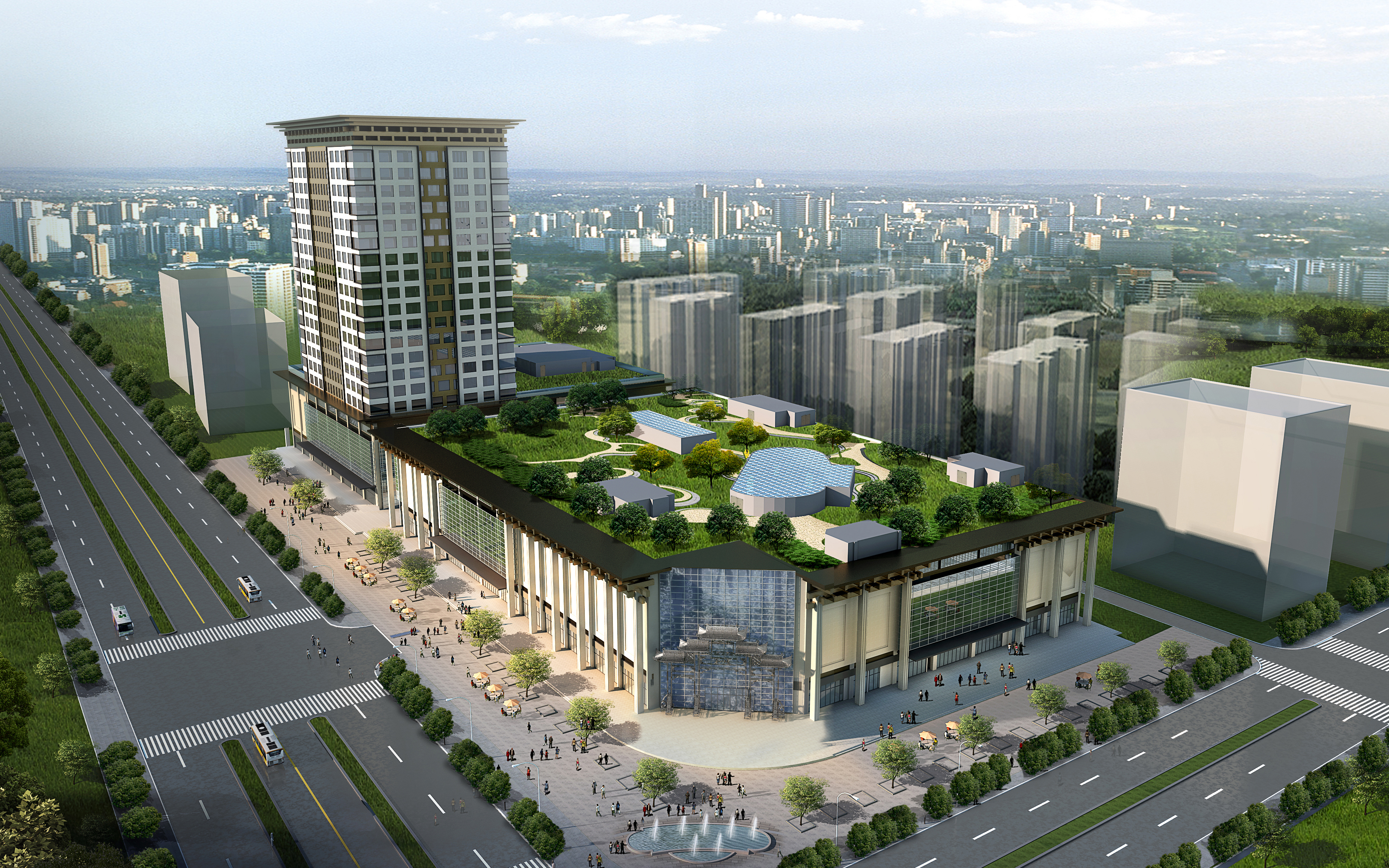 鸟瞰图设计厂房厂区建筑景观道路街景工农产业园3dd效果图设计