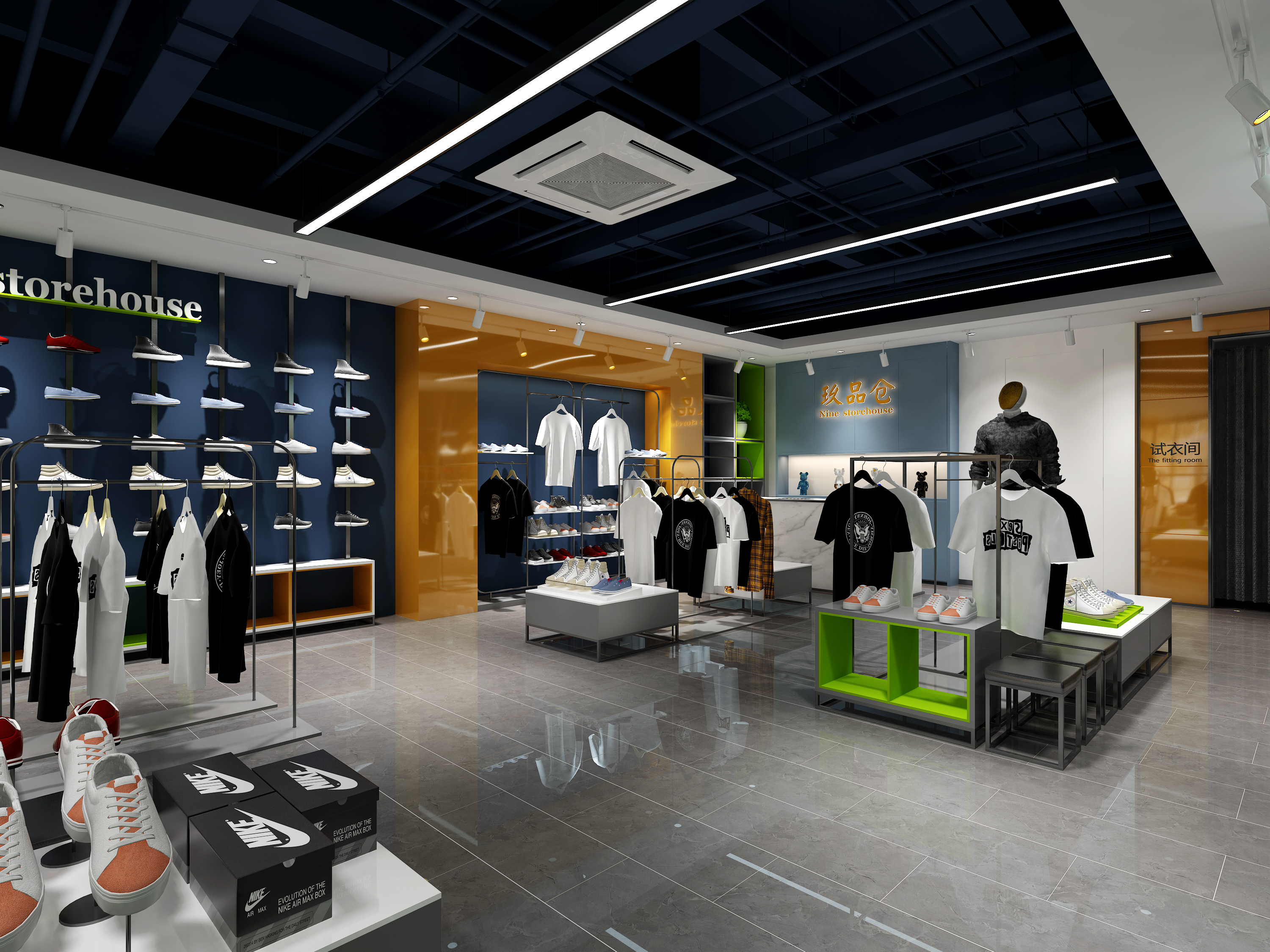 店铺设计服装店水果店精品店美容美发店超市商场施工图效果图设计