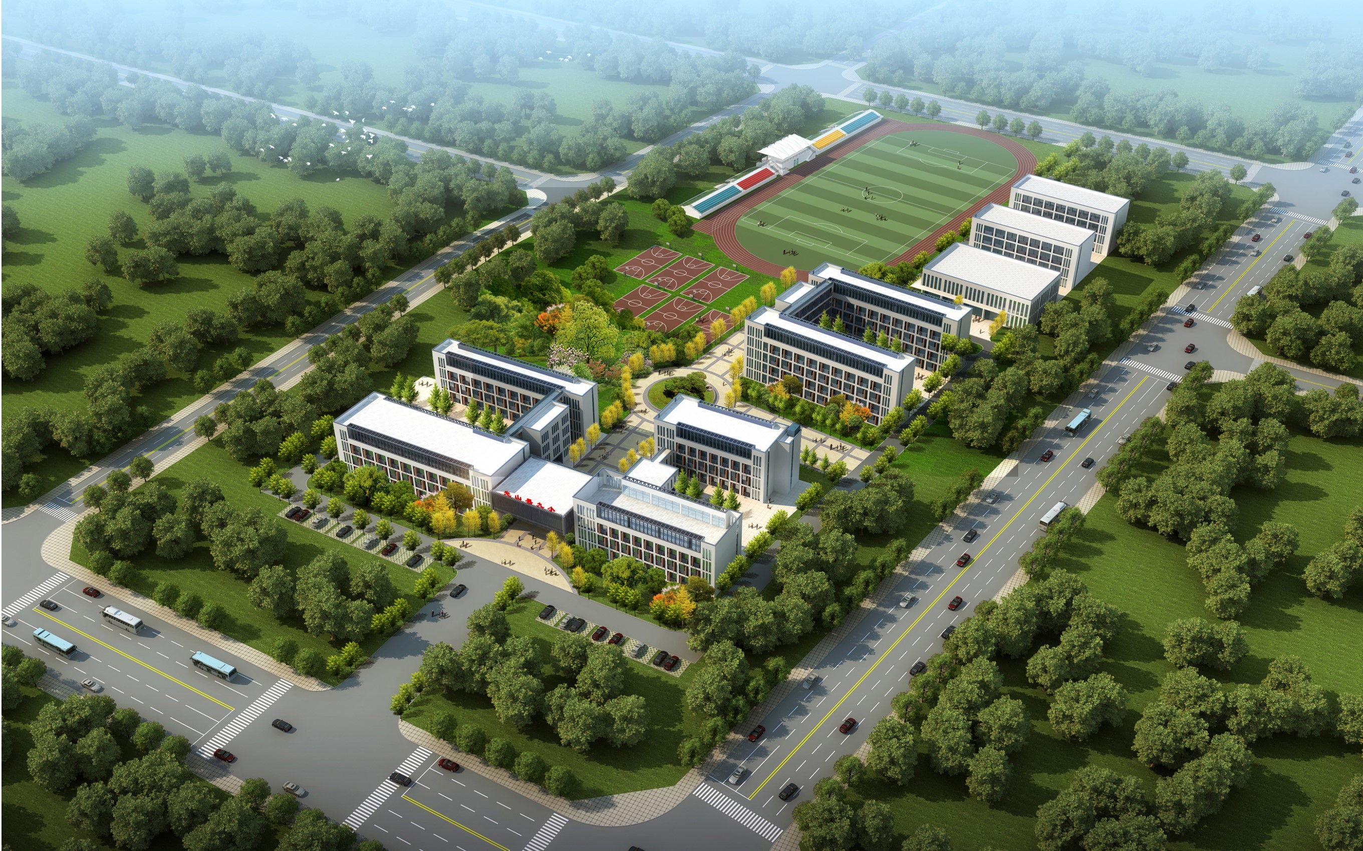 鸟瞰图设计厂房厂区建筑景观道路街景工农产业园3dd效果图设计