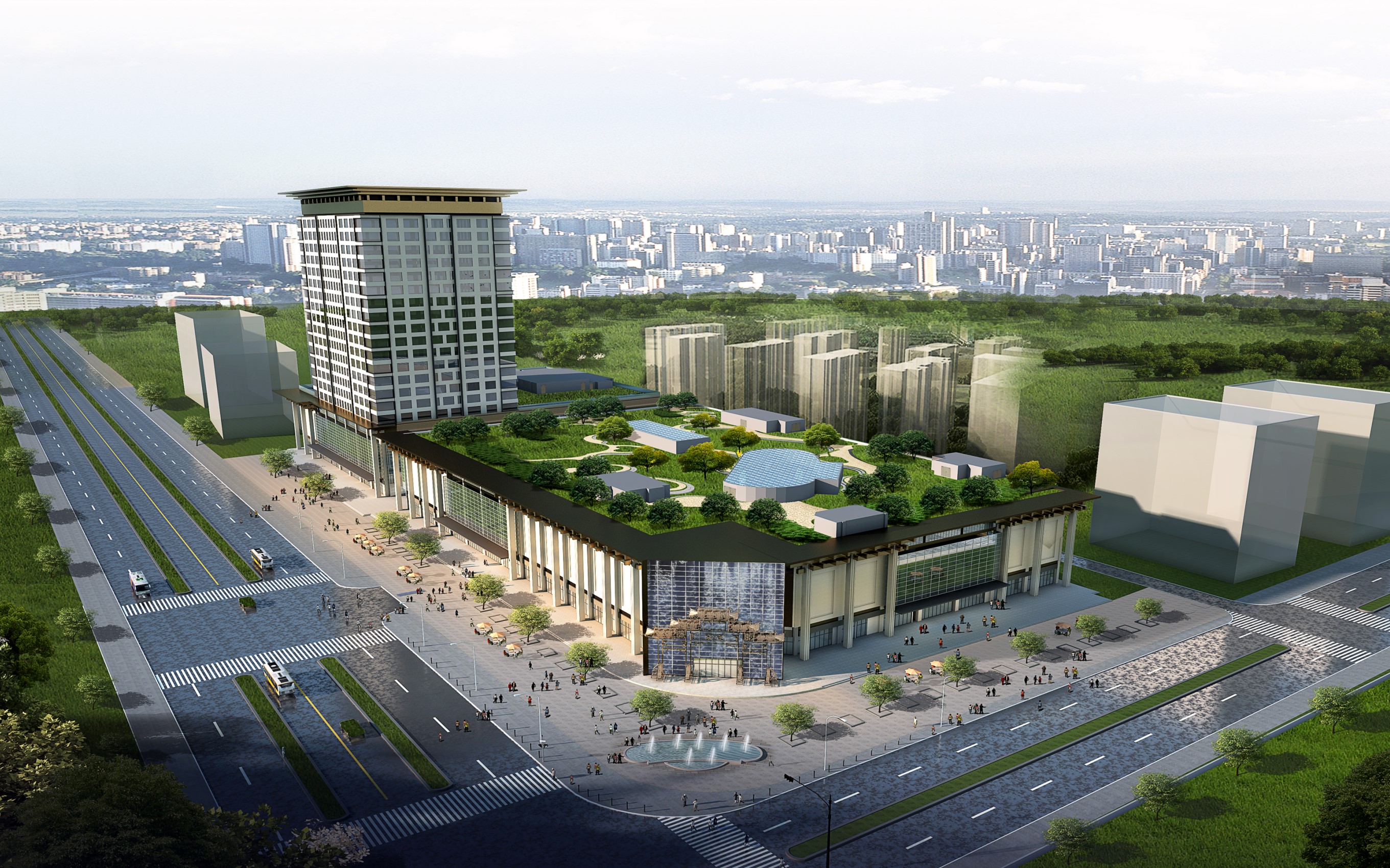 鸟瞰图设计厂房厂区建筑景观道路街景工农产业园3dd效果图设计