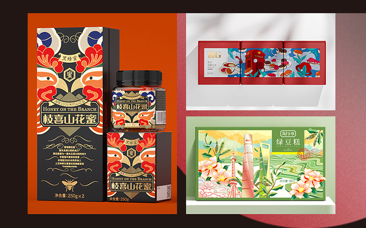 食品茶叶粽子月饼礼盒包装特产大米小米手提袋子手绘插画包装设计