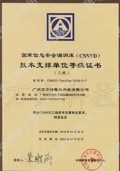 国家信息安全漏洞库（CNNVD）技术支撑单位等级