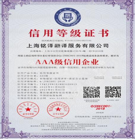 信用等級證書