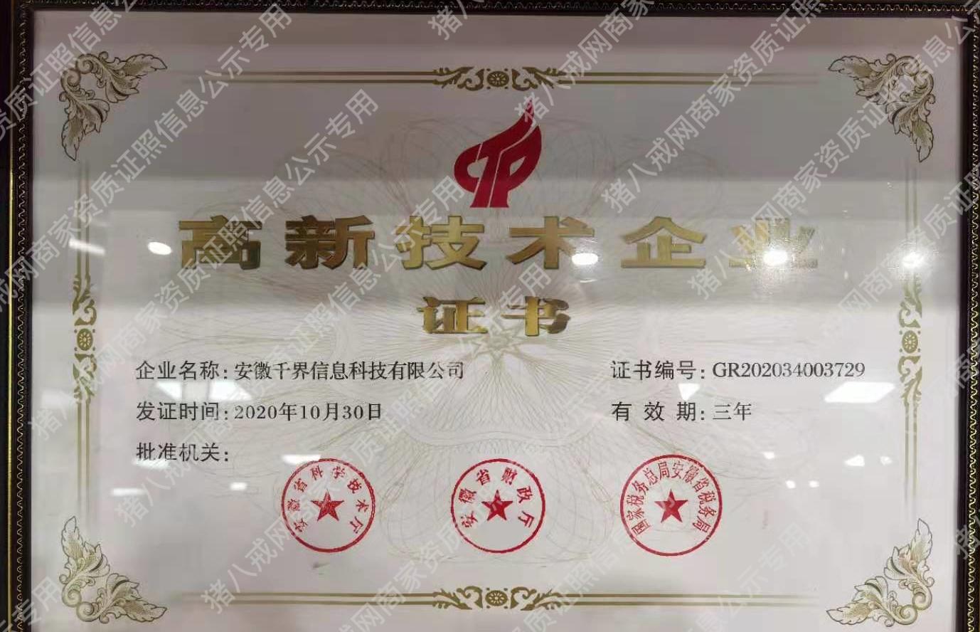 高新技術(shù)企業(yè)證書