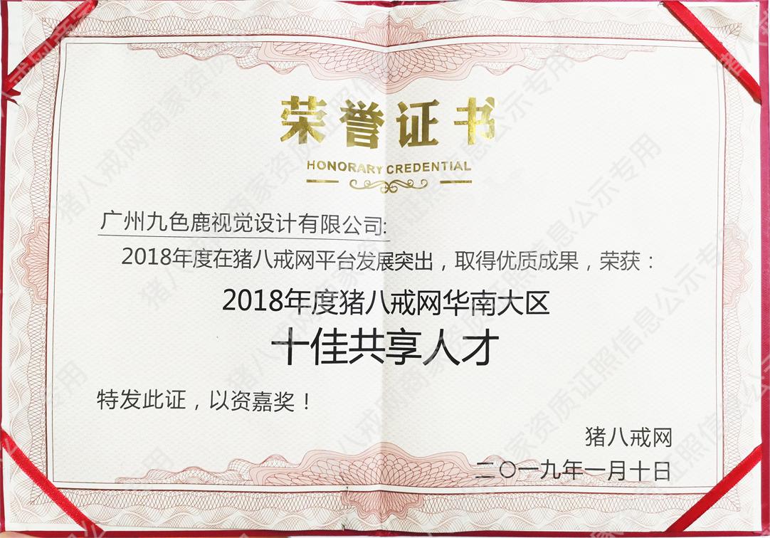 2018年度猪八戒网华南大区十佳共享