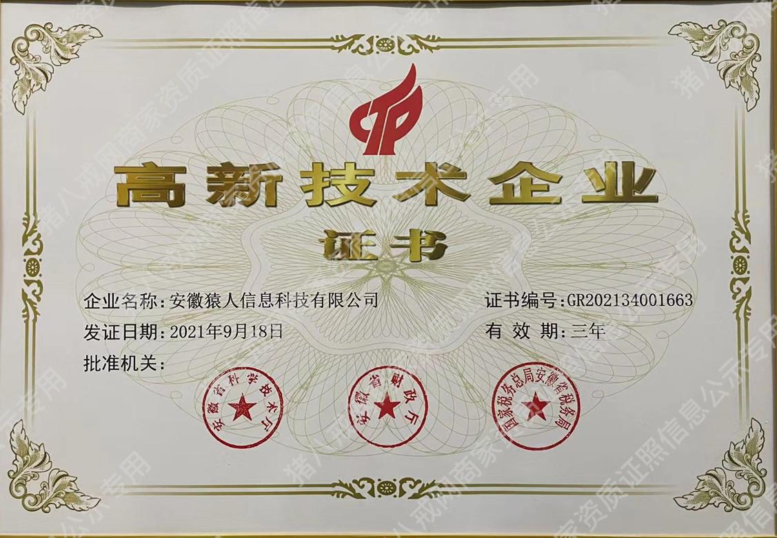 高新技術(shù)企業(yè)證書