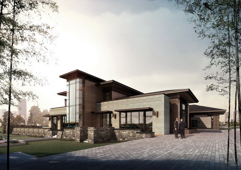 住宅小区单体住宅各种风格建筑鸟瞰透视表现