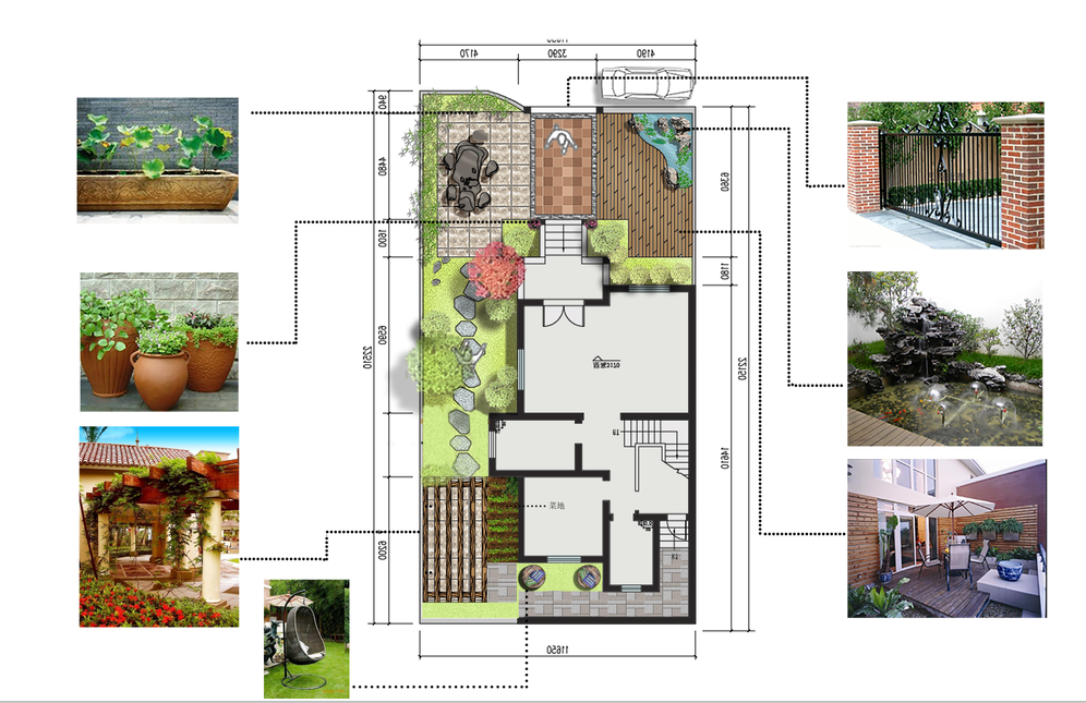 露台阳台景观屋顶花园庭院花园院,景观墙庭院建模施工图定制设计-猪