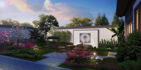 景观效果图 庭院 透视图 住宅景观效果图 别墅景观效果图-猪八戒网