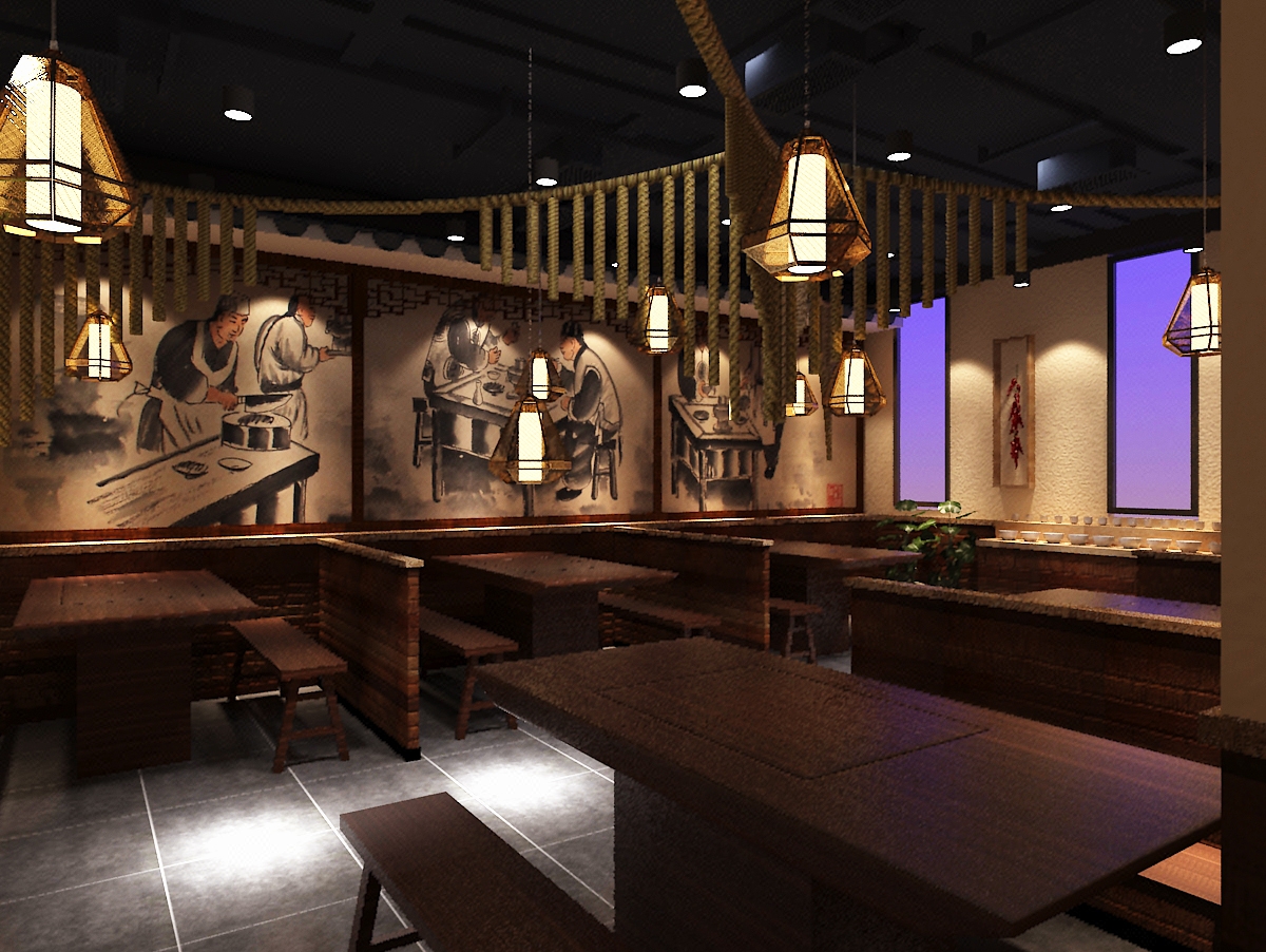 餐厅设计饮食店装修效果图店铺设计餐饮店门头