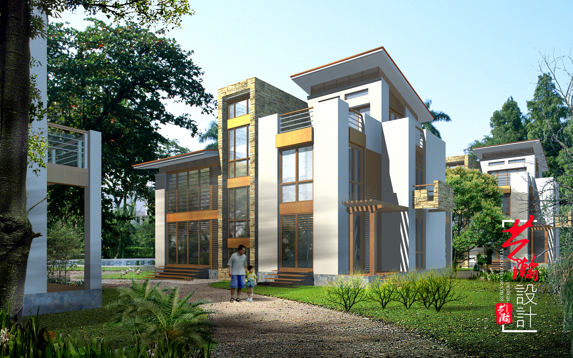 建筑外观效果图园林景观设计花园效果图设计自建房外观装修设计