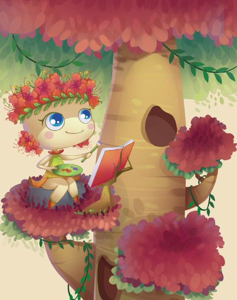 白海豚,凤凰木,三角梅以及音乐岛来为厦门新华书店的少儿主题馆做卡通